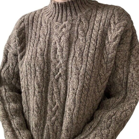 Vintage Abercrombie & Fitch The Big Sweater Brown Cable Knit Fisherman Sweater L - Picture 5 of 7